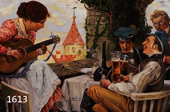 KALDKALDEK, H., DEUTSCHER MALER, 2. HÄLFTE 19. JH., STUDENTEN AUF EINER GASTHAUSTERRASSE, ÖL/MALKARTON, LI. U. SIGN., CA. 45 X 60 CM,R.