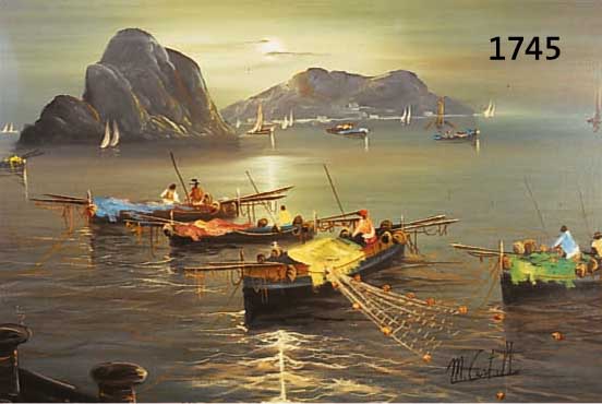 CASTCASTILLO, M., ITALIENISCHER KÜNSTLER, 2. HÄLFTE 20. JH., FISCHER BEIM NÄCHTLICHEN FISCHFANG, ÖL/LWD., SIGN., CA. 50X70 CM, UNTER GLAS GER.