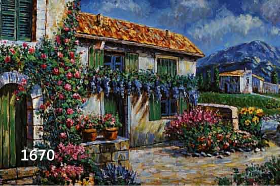 HANSEN, 2. HÄLFTE 20. JH., ÖL/LWD., SÜDLICHE LANDSCHAFT MIT HAUS UND BLUMENGARTEN, 60 X 90 CM, RAHMEN