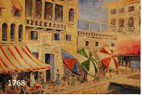 MONMONOGRAMMIST UM 1950, GESELLSCHAFT UNTER SONNENSCHIRMEN AM SWIMMINGPOOL, ÖL/MALKARTON, UNLESERL. MONOGR. U. DAT., CA. 47X60 CM, R.