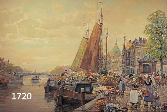 RICHTER-REICH, F. M., 1896, FÜR SEINE STADTBILDER UND BLUMENMÄRKTE BE- KANNTER INTERNATIONAL GESCHÄTZTER GENREMALER, BLUMENMARKT AN EINER ...