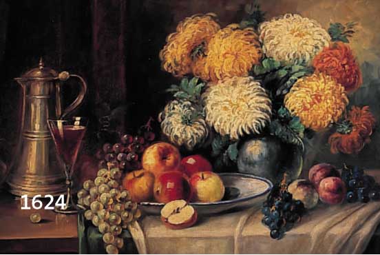 THITHIM, W., 1. HÄLFTE 20. JH., GROSSFORMATIGES STILLEBEN MIT BLUMEN UND FRÜCHTEN, ÖL/LWD., SIGN., CA. 70X101 CM, R.