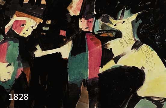 TROTROUP, MIROSLAV, 1917, KARNEVAL, AQUARELL, VERSO AUF AUFKLEBER BEZ. U. DAT. 1948, CA. 31X42 CM, UNTER GLAS GER.