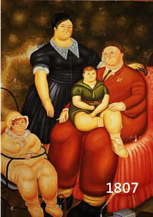 UNUNBEK. KÜNSTLER NACH BOTERO, FAMILIE, ÖL/LWD. (L. BESCH.), CA. 92X61 CM