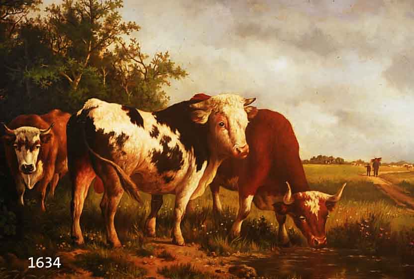 VAN BVAN BAARLE, HOLLÄNDISCHE SCHULE DES 19. JH., WEIDELANDSCHAFT MIT BUNTEM VIEH, AUF DEM WEG LANDVOLK UND IM HINTERGRUND EIN DORF, QUALI- ...