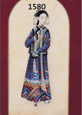 REIREISPAPIERMALEREI, CHINA, 1. HÄLFTE 19. JH., KURTISANE DES KAISERS, 22,5 X 11 CM, UNTER GLAS, RAHMEN