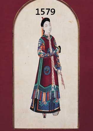 REIREISPAPIERMALEREI, CHINA, 1. HÄLFTE 19. JH., KURTISANE DES KAISERS, 22,5 X 11 CM, UNTER GLAS, RAHMEN