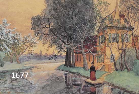 MONMONOGRAMMIST TO, UM 1900, REINER JUGENDSTIL, AQUARELL, MONOGRAMMIERT, FRAU AM FLUßUFER, 21,5 X 27,5 CM