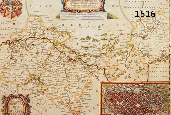 KUPKUPFERSTICHKARTE, HEN. HONDIUS, UM 1700, SPÄTER KOLORIERT, BRESLAU UND SCHLESIEN, 41 X 50 CM