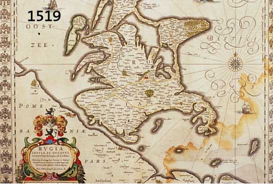KUPFERSTICHKARTE, 18. JH. RÜGEN, KOLORIERT, ALTERSBEDINGT FLECKIG, AMSTERDAM, GUIL. BLAEU, 38 X 50 CM