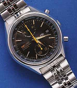 SEIKO ARMBANDCHRONOGRAPH AUTOMATIK, JAPAN UM 1972, EDELST., EDELST.-BAND, TAG U. DATUM, 30-MIN.- U. 12-STD.-STOPPZÄHLER, TACHYMETER- AUßENSKALA, ...