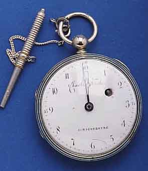 CHARLES NICCHARLES NICOLAS A MAGDEBOURG SPINDELHERREN- TASCHENUHR, DEUTSCHLAND UM 1830, NICKELGEH. BODEN GEDR., GLASR. M. SCHARNIER, GEW. EMAIL- ...