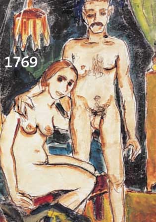 UNBEUNBEKANNTER KÜNSTLER, UMKREIS BLAUER REITER, UM 1910, AKTDARSTELLUNG EINES PAARES, GOUACHE AUF PAPIER, KNITTERFALTIG, CA. 43 X 32 CM