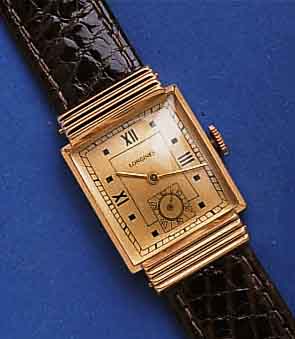LONGINLONGINES HERRENARMBANDUHR, RG-FILLED, SCHWEIZ/USA UM 1940, VERD. BANDANST., BODEN GEDR., BLATT REST., RUNDANKERW., KAL. 8LN, 17 ST., ...