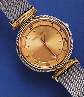 PHILIPPPHILIPPE CHARIOL DESIGNER HERRENARMBANDUHR, SCHWEIZ UM 1995, WENIG GETR., GEH-AUßENRAND SOWIE 6-REIHIGE BANDTEILE AUS GEDR. STAHL, ...