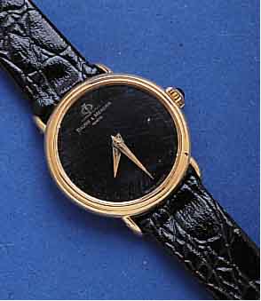 BAUME BAUME & MERCIER DAMENGOLDBANDUHR, SCHWEIZ UM 1975, GG 750/000, BODEN GEDR., SAPHIRFLACHGL., SCHMUCKKRONE, LEDERB. NEU, UHR WURDE ÜBERARB., ...