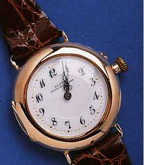 ALPINAALPINA/UNION HOLOGERE DAMENARMBANDUHR AUS DAMENTASCHENUHR, SCHWEIZ FÜR DEN DTSCH. MARKT UM 1910, GG 585/000, EMAILBL. SIGN., GOLDGEP. ...