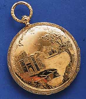 HERREHERRENTASCHENUHR OFFEN, SCHWEIZ UM 1845, GG 750/000, RAND WIE PENDANT U. ORIG.-BÜGEL RELIEFIERT, EMAILBL., GEBL. STIL-FORM-ZEIGER, SIGN. ...