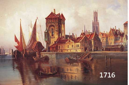 L. V. HL. V. HOWE, PSEUDONYM DES KARL KAUFMANN, GEB. 1843 NEUPLACHOWITZ, GEST. 1901 WIEN, HOLLÄNDISCHE STADTANSICHT VOM HAFEN HER GE- SEHEN, ...