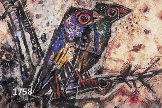 DEUTDEUTZMANN, WILLI, 1897-1958, KRÄHEN, TEMPERA/PAPIER, RECHTS OBEN MONOG., RÜCKSEITIG BETITELT, BEZ.U. DAT. 1948, CA. 60 X 76 CM, UNT.GL., ...
