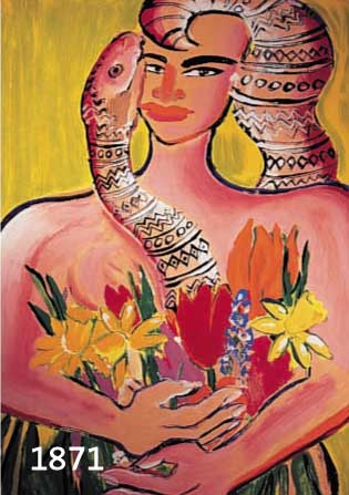 BACHBACH, ELVIRA, GEB. 1951, FRAU MIT BLUMEN, FARBLITHOGRAPHIE, HAND- SIGNIERT UND DAT. 95, NUM. 69/90, CA. 89 X 71 CM