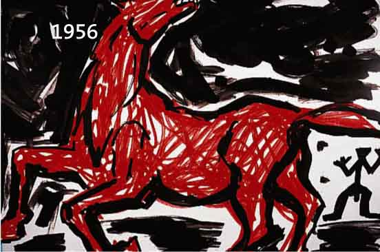 PENCK, A.R., GEB. 1939, ROTES PFERD, FARBOFFSET, HANDSIGNIERT, CA. 60 X 84 CM