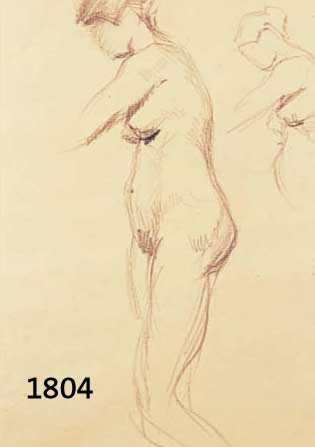 PURRMANN, HANS, 1880 SPEYER-1966 BASEL, STUDIEN STEHENDER WEIBLICHER AKT, BLEISTIFT- ZEICHNUNG AUF GEBRÄUNTEM PAPIER, LI. O. EIN- GERISSEN, ...