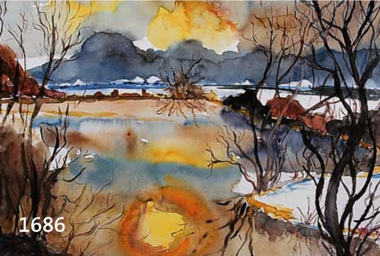 RÖHRICHT, WOLF, 1886 LIEGNITZ-1953 MÜNCHEN, WINTERLICHE LANDSCHAFT AM SEE, AQUARELL AUF PAPIER, RE. U. SIGN., CA. 30 X 40 CM, U.GL., R.