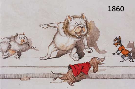 KONVOLUT ZWEI FARBRADIERUNGEN, FRANKREICH, UM 1910, KARIKIIERENDE TIERDARSTELLUNGEN, RE. U. UNLESERLICH SIGN., CA. 17 X 43 CM, U.GL., R.