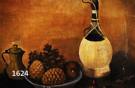 ZINGER, OLEG, UM 1910, STILLEBEN MIT OBST UND KORBFLASCHE, ÖL/LWD, RE. U. SIGN., MIT ALTERSBEDINGTEN FARBABBLÄTTERUNGEN, CA. 60 X 75 CM