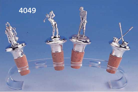 4ER 4ER SET ZIERKORKEN MIT GOLF-DARSTELLUNGEN, 925ER SILBER, VOLLPLAST. MASSIVE AUSF., VERSCH. FORMEN, SCHWÄBISCH GMÜNDER HANDARBEI- TEN, ...
