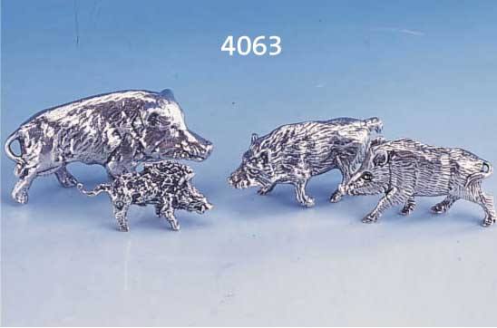 4-T4-TEIL. WILDSCHWEINGRUPPE, TISCHDEKORATION, 925ER SILBER MASSIV, HANDARBEIT, L. BIS CA. 6.7 CM, TOTAL CA. 295G