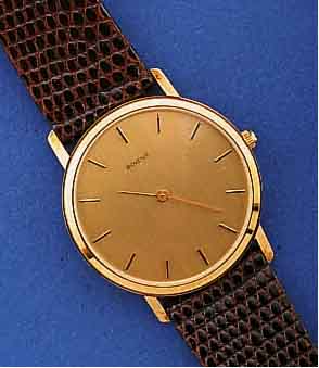 BOVENIT HERRENGOLDUHR, DEUTSCHLAND UM 1998, GG 585/000, FLACH, ELEGANT, BOD. AUFGEDR., BEI FERTIGST. WASSERGESCH., LEDERBD., ETUI, SAT. VERG. BL. ...