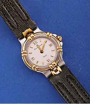 MAURICE LACROIX DAMENARMBANDUHR, SCHWEIZ 2000, EDELST. TEILW. POL., TEILW. SAT., LÜN.U. KRONE, SOWIE BEWEGLICHE BANDANSCHL. HART VERG. , ORIG. ...