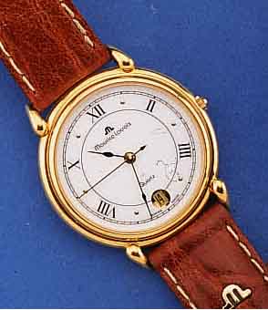 MAURICE LACROIX HERRENARMBANDUHR, QUARTZ, METALL HART VERG., FLACHE AUSF., MINERALFLACH- GL., EMAILFARB. KONTRASTZIFFERBL., ZENTRALSEK. , DATUM, ...