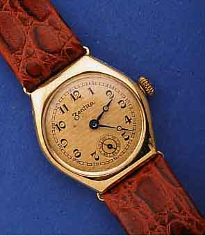 ZENTRA/BITTLINGMEYER DAMEN/HERRENARMBANDUHR, GG 585/000, DEUTSCHLAND UM 1936, SCHARNIER- BOD., AUFWENDIG VERG. BL. IM KARO-DESIGN,ORIG. GEBL. ...