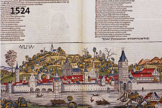 KONVOLUT VOKONVOLUT VON 3 BLATT MIT ANSICHTEN VON ULM, 1.) KOLOR. HOLZSCHNITT AUS DER SCHEDELS WELTCHRONIK, CA. 1490, GA "ULMA" ULM, AUF ...