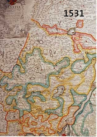 ALTKOLALTKOLOR. KUPFERSTICHK., V. HOMANN ERBEN, CA. 1760, ALSATIA TAM SUPERIOR QUAM INFERIOR..., SUNDGOVIA VON ZWEI PLATTEN GEDRUCKT, DER RHEIN ...