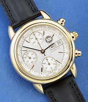LANCIA ARMBANDCHRONOGRAPH, WERBEUHR GLEICH- NAMIGER AUTOFIRMA, SCHWEIZ UM 1998, METALL HARTVERG., EDELST.-BODEN AUFGEDR., MINERAL- FLACHGL., ...