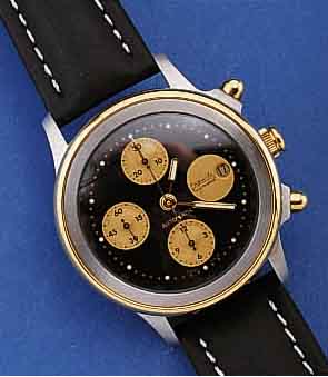 AUGUSTE REYMOND ARMBANDCHRONOGRAPH AUTOMATIK, SCHWEIZ 2000, EDELST., TEILW. MATT., TEILW. POL., BODEN GESCHR., BOMB. SAPHIRGL., 30-MIN.- U. ...
