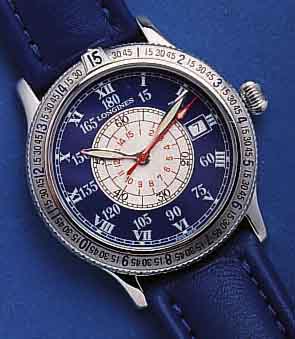 LONGINESLONGINES FLIEGERARMBANDUHR NACH CHARLES A. LINDBERGH AUTOMATIK MIT DATUM, SCHWEIZ UM 1996, EDELST. TEILW. MATT., TEILW. POL., BEIDS. ...