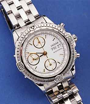 JAGUAR ARMBANDCHRONOGRAPH AUTOMATIK, SCHWEIZ 2000, EDELST. INCL. EDELST.-BAND, TEILW. MATT. TEILW. POL., LÜNETTE EINS. RAST. DREHB., ...