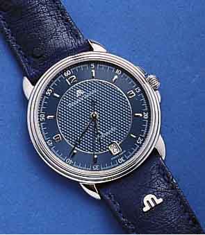 MAURICEMAURICE LACROIX HERRENARMBANDUHR AUTOMATIK, SCHWEIZ UM 1995, UNGETR., EDELST. POL., BEIDS. SAPHIRGL., ORIG.-LEDERB. M. STIFTSCHL., ETUI, ...