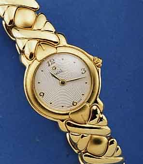 CHAGALL DESIGNERDAMENARMBANDUHR, SCHWEIZ UM 1996, UNGETR., METALL INCL. METALLBAND HART- VERG., BODEN GEDR., BOMB. SAPHIRGL., HIGH- TECH-QUARTZW., ...