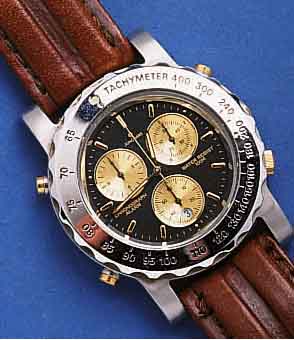 JUNGHAJUNGHANS ARMBANDCHRONOGRAPH, DEUTSCHLAND UM 1995, WENIG GETR., EDELST. TEILW. MATT., TEIL- W. POL., LÜNETTE M. TACHYMETERSKALA EINS. RAS- ...