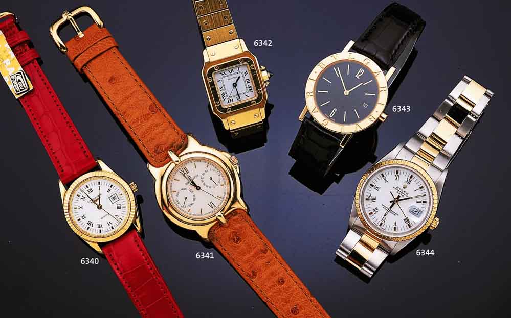 CARTIER DAMENGOLDBANDUHR, SANTOS, AUTOMATIK, MAS. GG 750/000 INCL. GG-BD., FALTSCHL., SAPHIRSCHMUCKKRONE, SAPHIRFLACHGL., EMAILFARB. ...