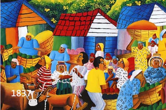WASHINGTON, DOMOND, TREIBEN AUF DEM MARKT, ÖL/MALKARTON, RE. U. SIGN., CA. 50 X 60 CM, R.