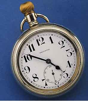 HELVETIA HERRENTASCHENUHR/B-UHR, NICKEL-EIN- SCHALENGEH., GETEILTE A-WELLE, GLASRAND AUFGE- SCHR., EMAILBL., SIGN., GEBL. STAHLZEIGER, ...