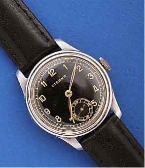 KONVOLUT: 3X ETERNA HERRENARMBANDUHREN, VER- SCHIEDENER FERTIGUNGSZEITEN U. KONZEPTE, ALLE EDELST., 1X MILITÄRUHR, BOD. U. GLASRAND AUF- GEDR., ...