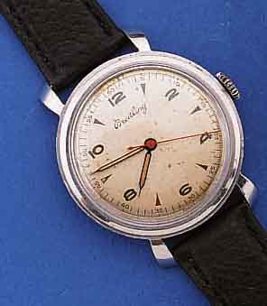BREITLING HERRENARMBANDUHR, SCHWEIZ UM 1945, EDELST., BOD. GESCHR., AUßER LEDERBD. ORIG. ZUSTAND, REF.NR.123, GEH.NR. 359753, RUND- ANKERWERK, ...